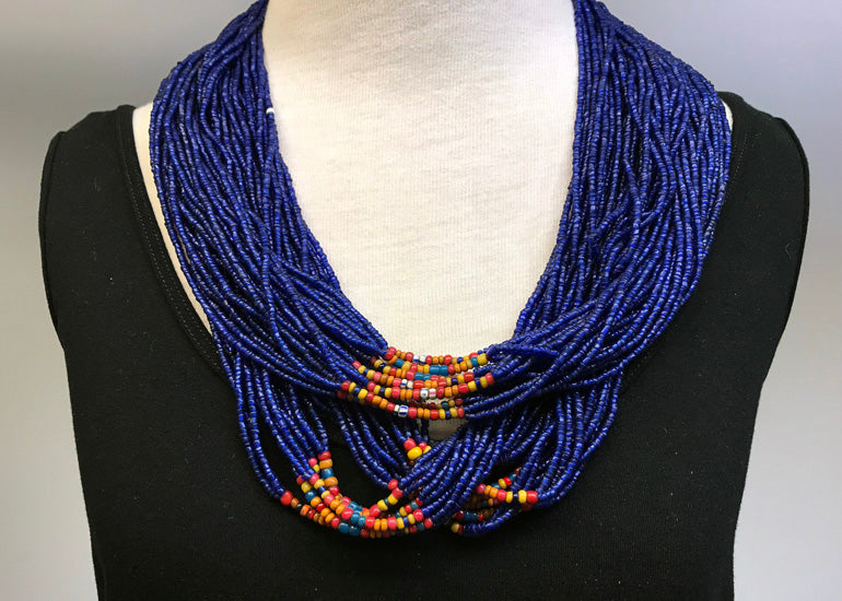 Buy Odette Designer Navy Blue Beads and Stones Long Necklace (Set of 2)  Online